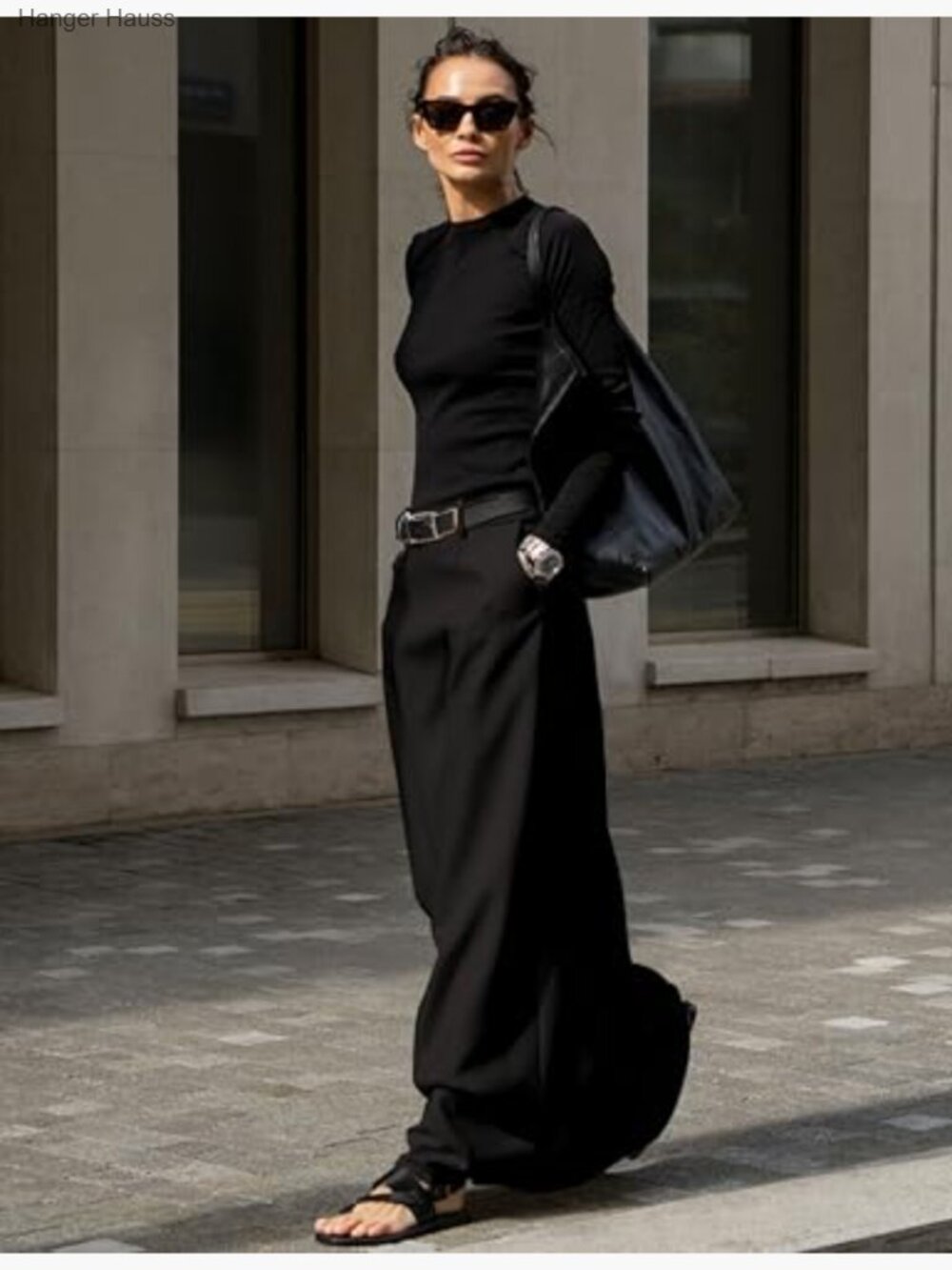 High Waist Maxi Skirt with Pockets, H-Line Straight Pencil Skirt Floor Length - Picture 2 of 7